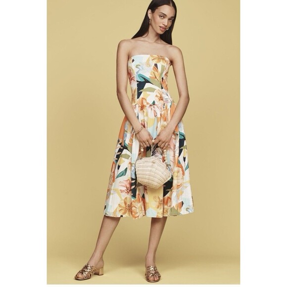 Anthropologie Drop Waist Midi Dress Sz MP Orange Pattern - Picture 1 of 14